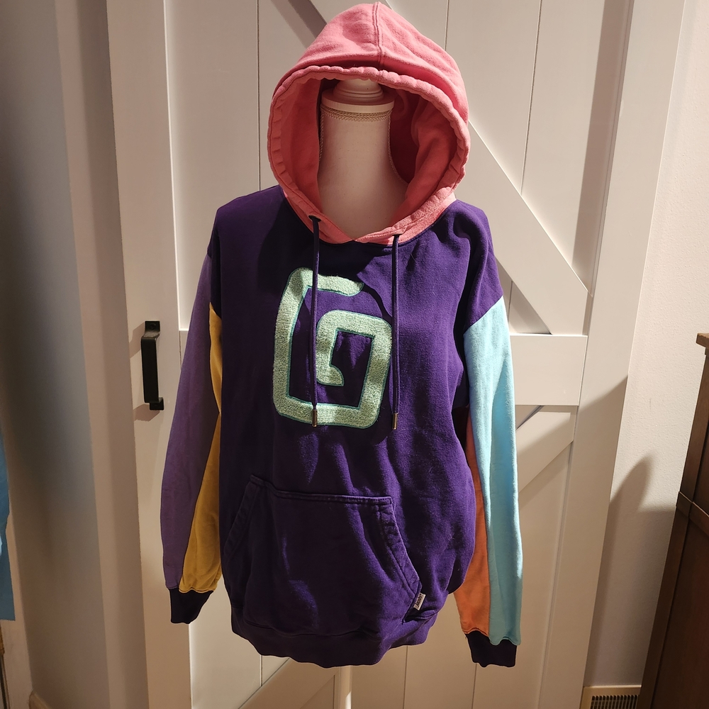 Karl Jacobs Colorful Graphic Hoodie with Pink Hood Size L